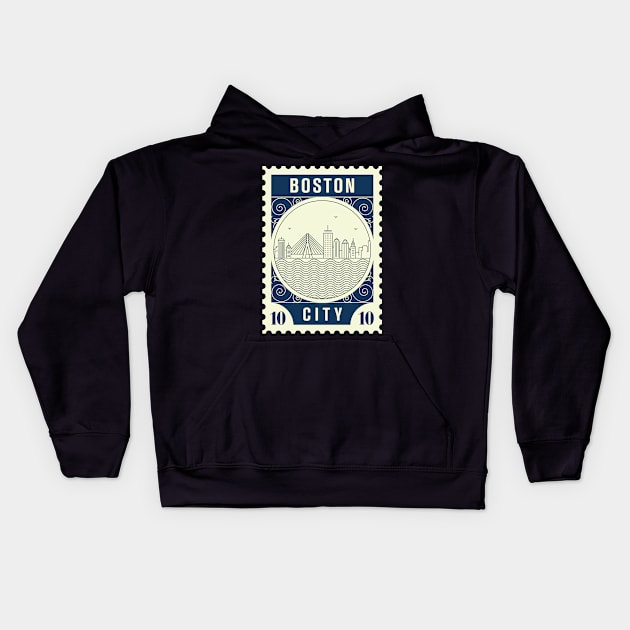 Boston Stamp Design Kids Hoodie by kursatunsal